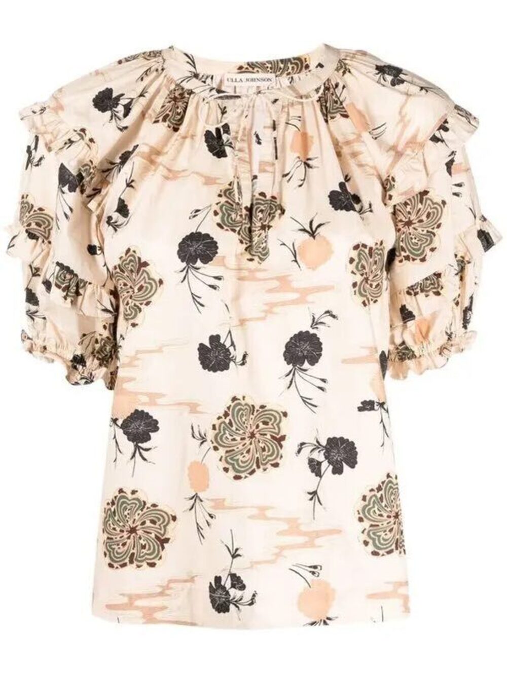 Ulla Johnson Mari Top Blouse Daisy Floral Puff Ruffle Sleeve Cotton Neutral Sz 2